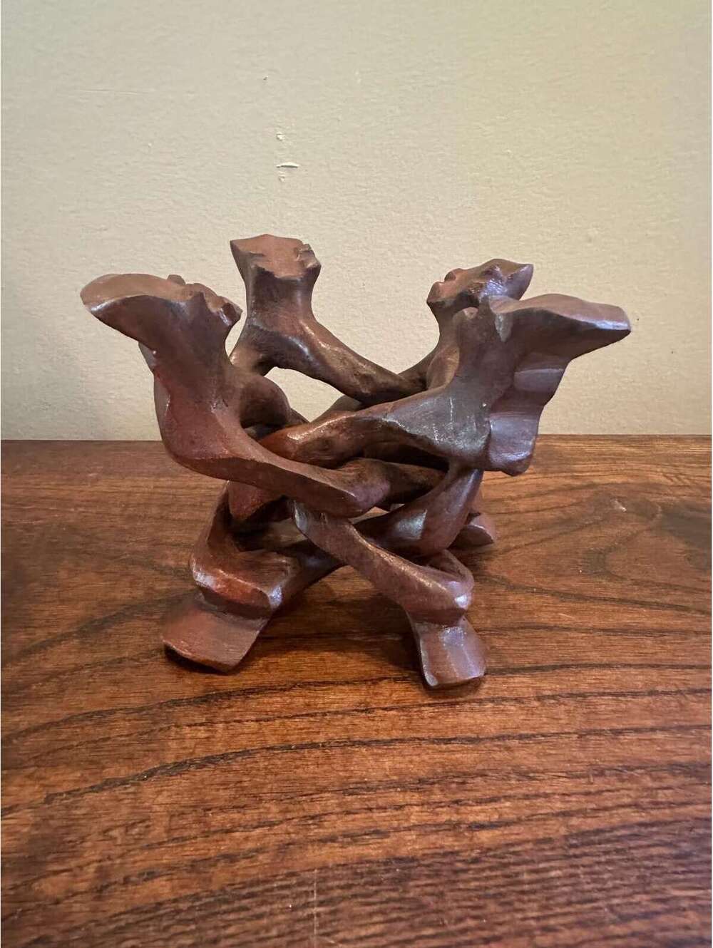 Vintage Small Hand-Carved Wooden Camel Folding Plant Stand Bowl Holder
